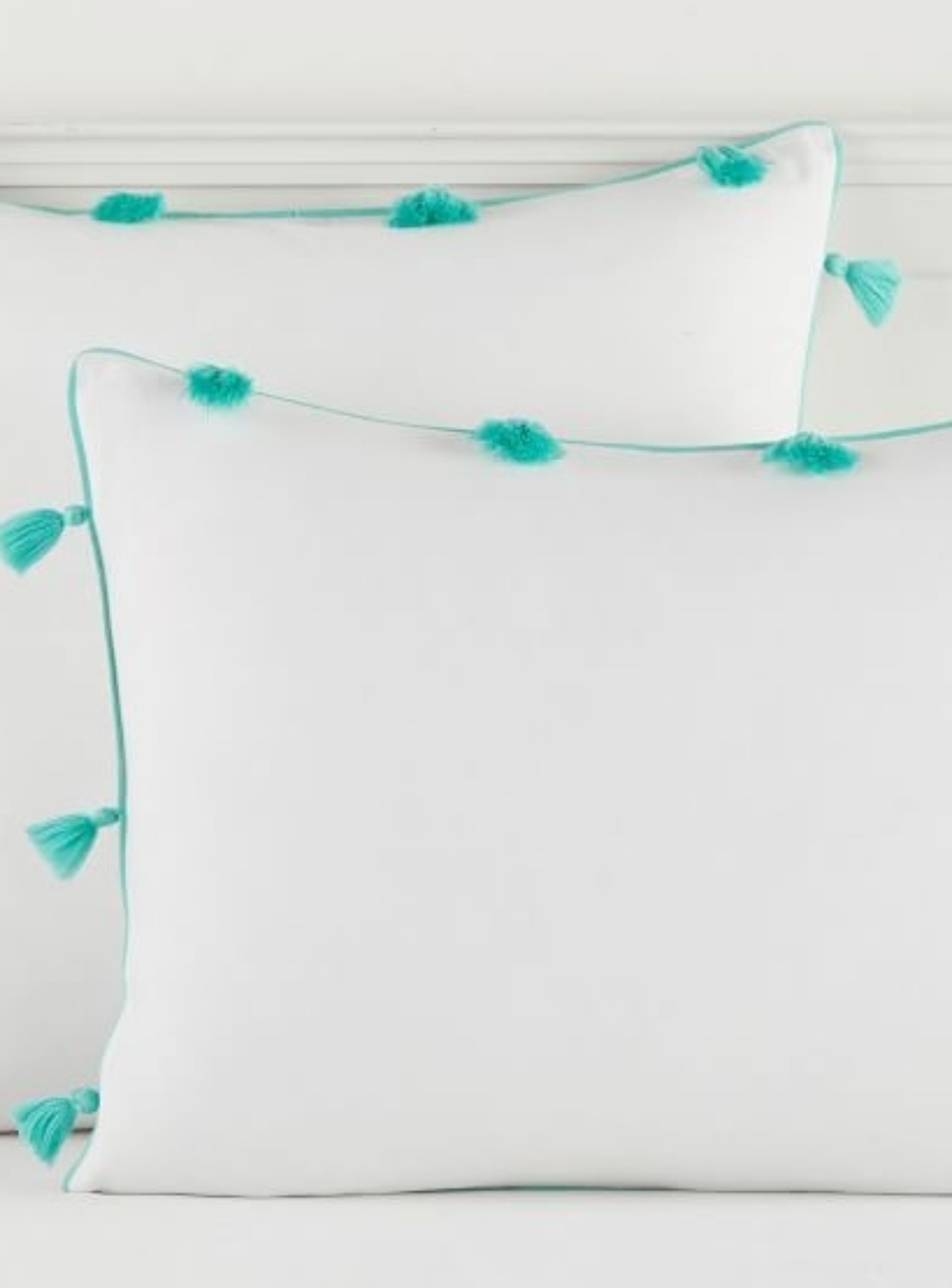 Pottery Barn Teen Aqua Tassel Euro Sham Pillow Cover 26x26 Set Of 2